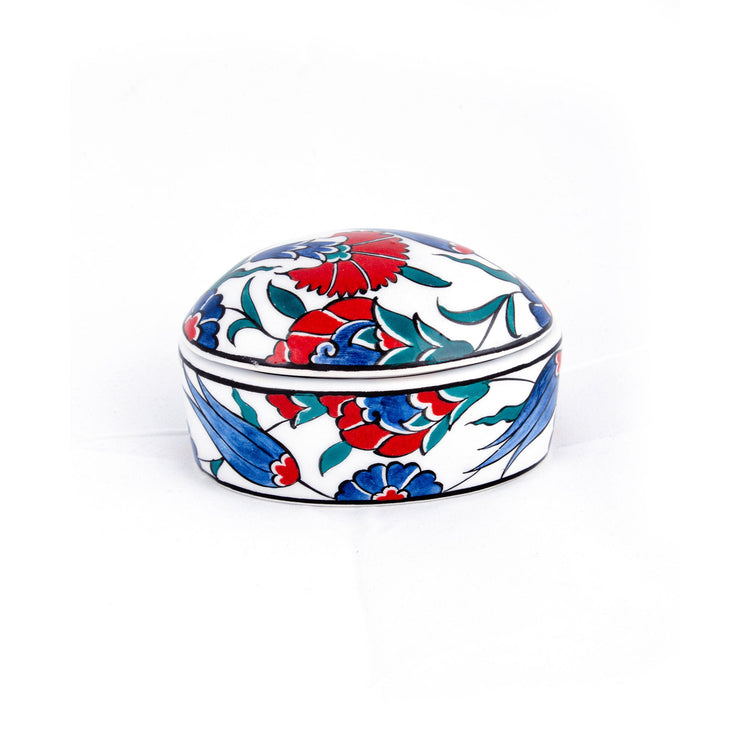 Lale ve Karanfil Desenli İznik Çinisi Takı Kutusu - Takı Kutuları