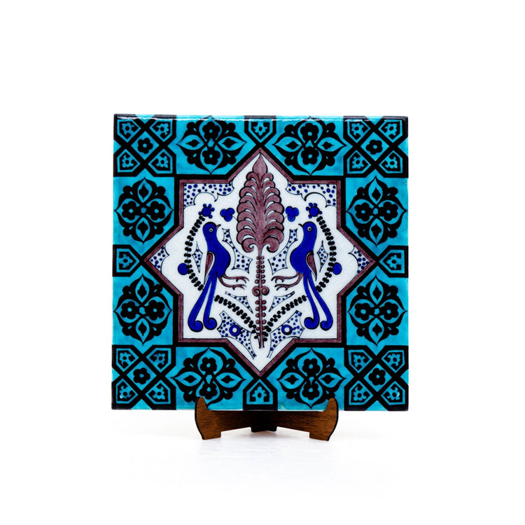 Selçuklu Dönemi İki Kuş Motifli İznik Çini Karo - Karolar