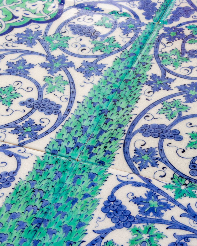 New Mosque Sultan's Pavilion Cypress Tree and Grape Pattern Iznik Tile Panel Replica