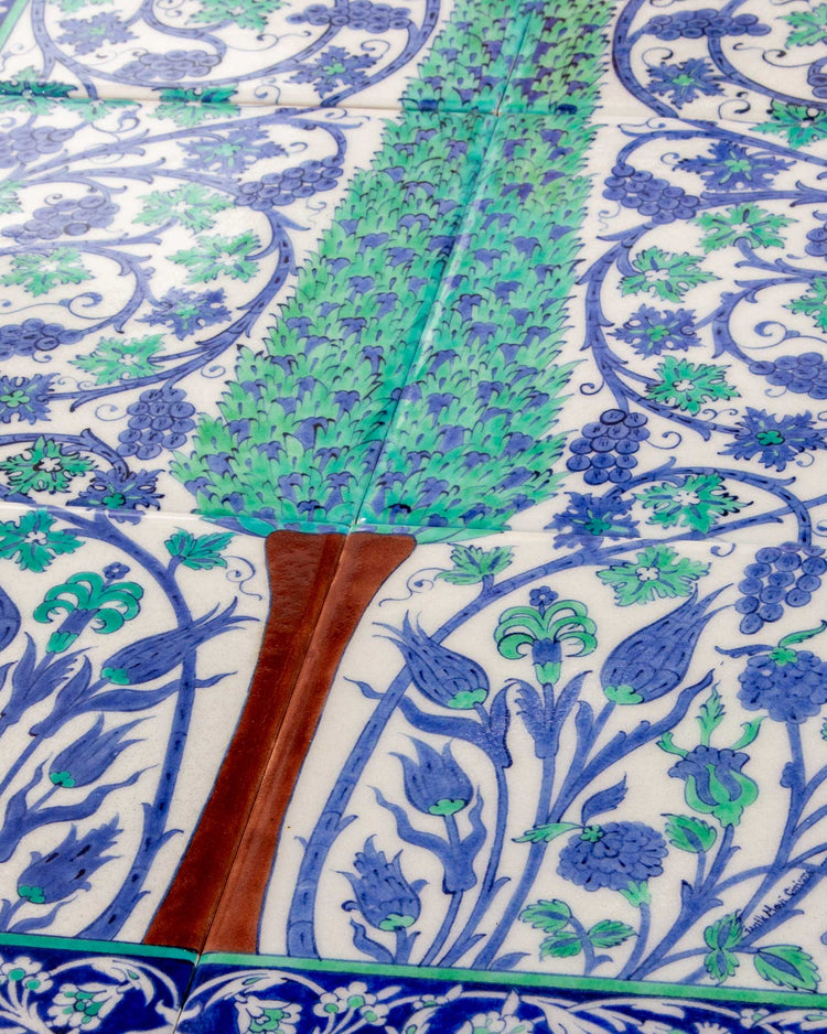 New Mosque Sultan's Pavilion Cypress Tree and Grape Pattern Iznik Tile Panel Replica