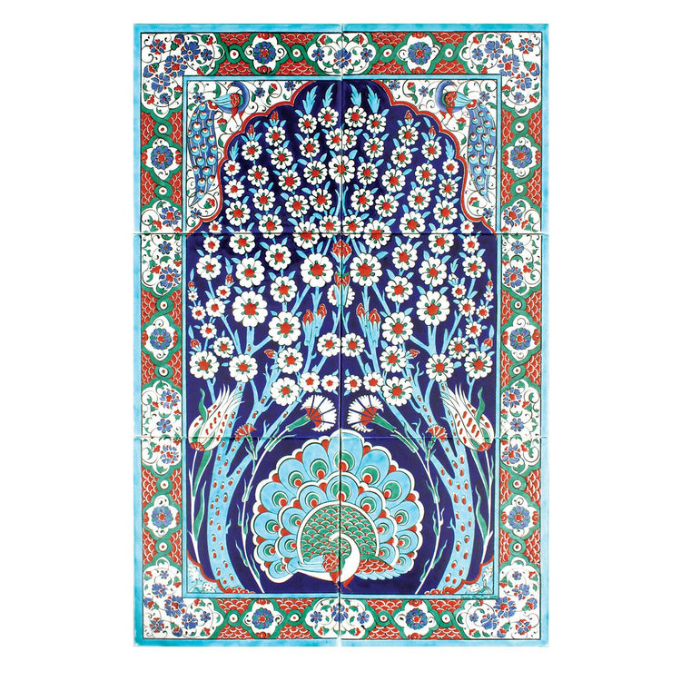 Tavus Kuşu&Hayat Ağacı Desenli İznik Çini Pano - Panolar