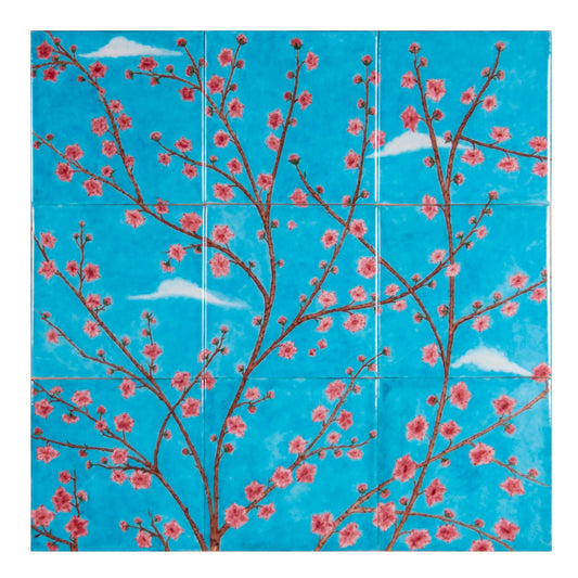 Sakura Ağacı Desenli İznik Çini Pano