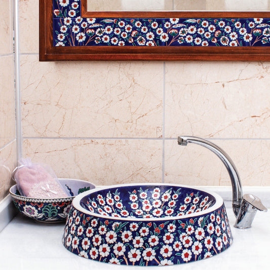 Bahar Dalı Desenli İznik Çinisi Lavabo - Lavabolar