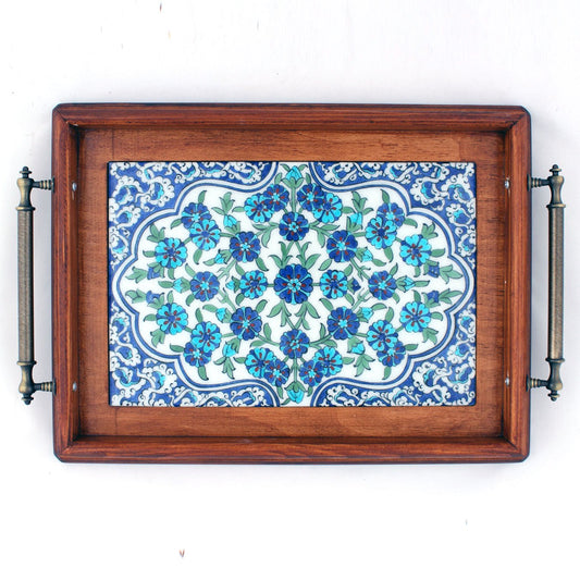 Bahar Dalı Desenli İznik Çinisi Tepsi - 