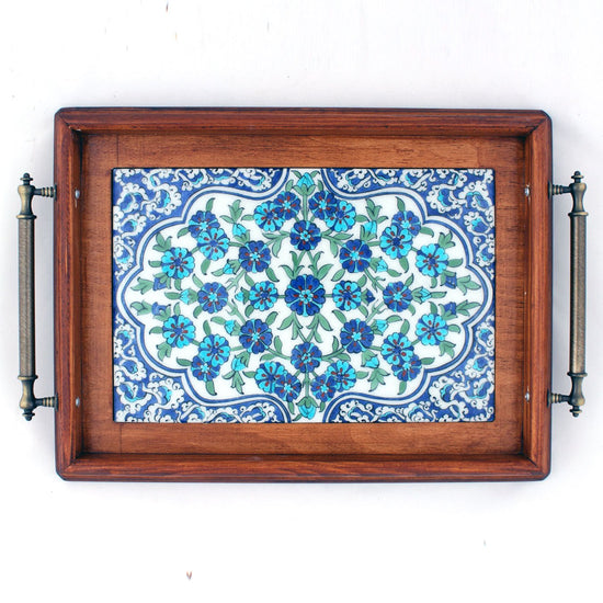 Bahar Dalı Desenli İznik Çinisi Tepsi - 