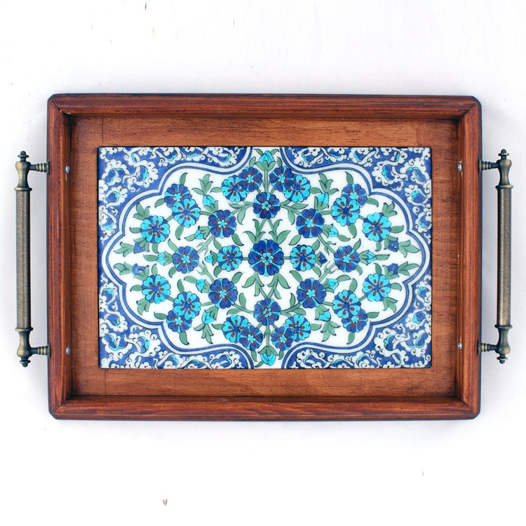 Bahar Dalı Desenli İznik Çinisi Tepsi - 