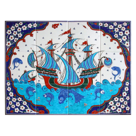 Bahar Dalı ve Balık Desenli İznik Çini Pano - Panolar