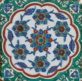 Christie’s Koleksiyonu Yeşil ve Mavi Çiçek Döngüsü İznik Çini Karo - Karolar