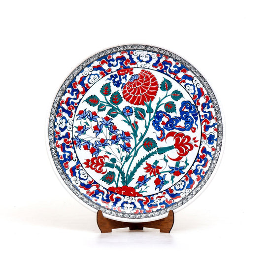 Çin Bulutu ve Gül Desenli İznik Çinisi Tabak - Tabaklar