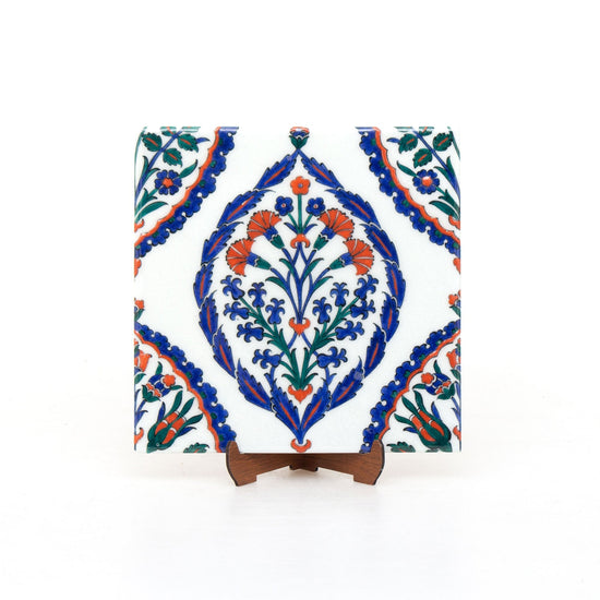 Eyüp Sultan Türbesi Kırmızı Karanfil ve Sümbül Desenli İznik Çini Karo - Karolar