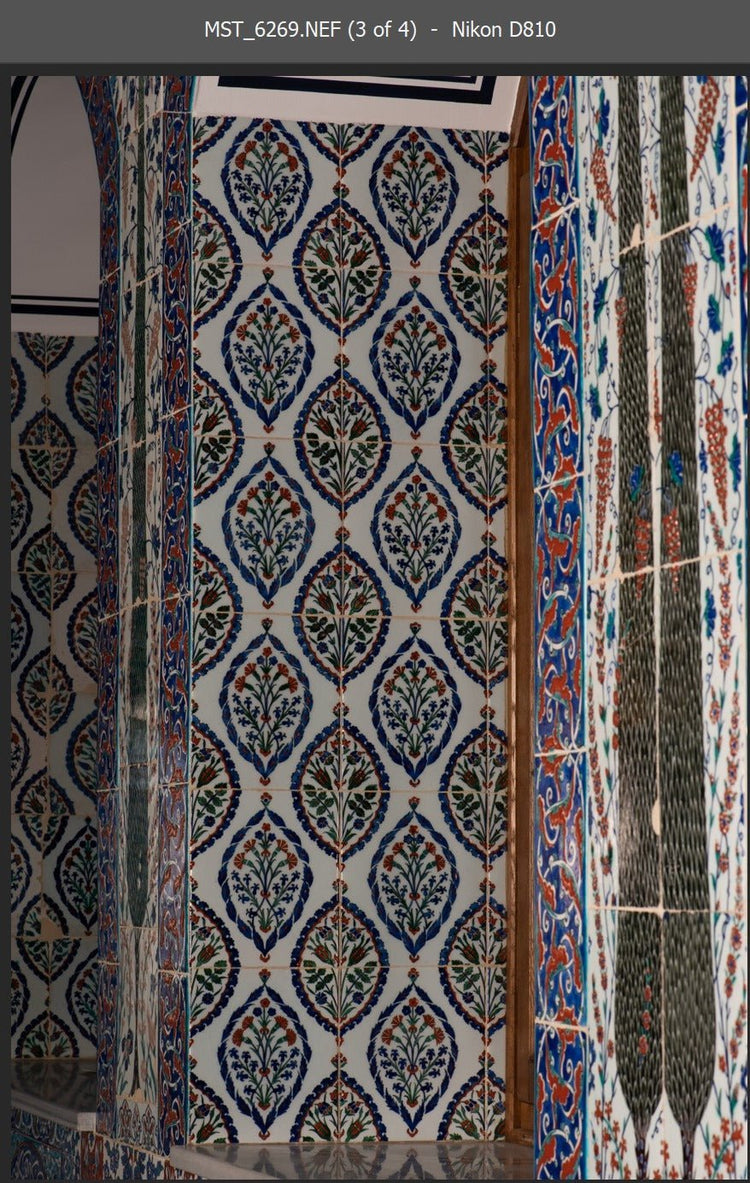 Eyüp Sultan Türbesi Kırmızı Karanfil ve Sümbül Desenli İznik Çini Karo - Karolar