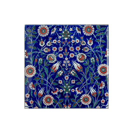 Gece Bahçesi Desenli Tek Parça İznik Çini Karo (40x40cm) - Karolar