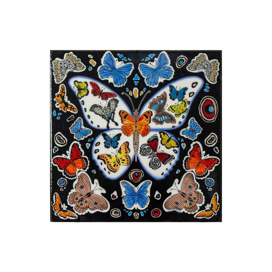 Kelebek Desenli Tek Parça İznik Çini Karo (40x40cm) - Karolar