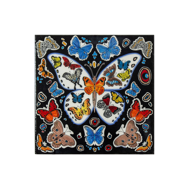 Kelebek Desenli Tek Parça İznik Çini Karo (40x40cm) - Karolar