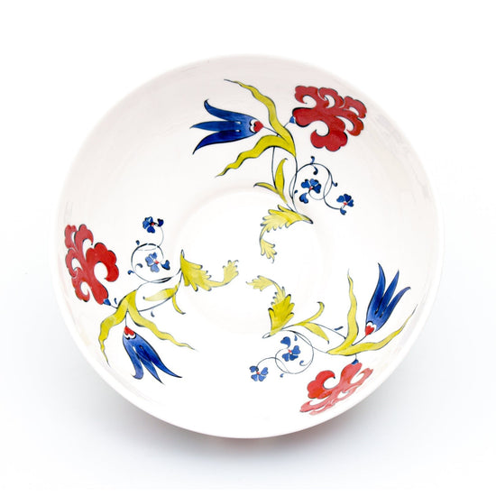 Kırmızı Zambak ve Mavi Lale İznik Çinisi Kase - Kaseler