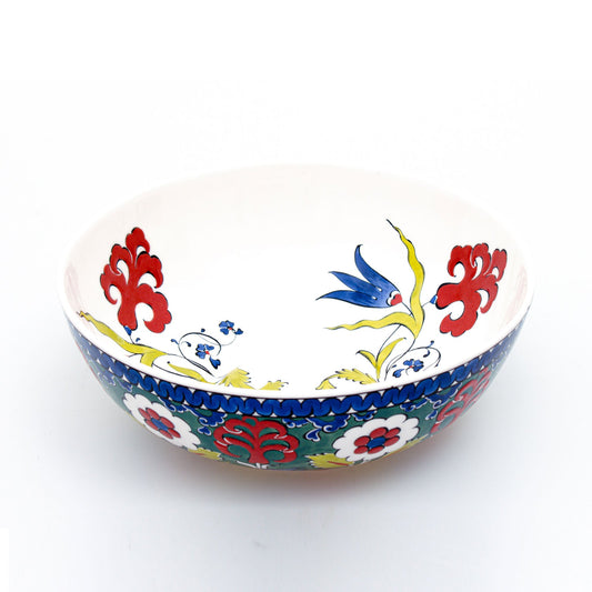 Kırmızı Zambak ve Mavi Lale İznik Çinisi Kase - Kaseler