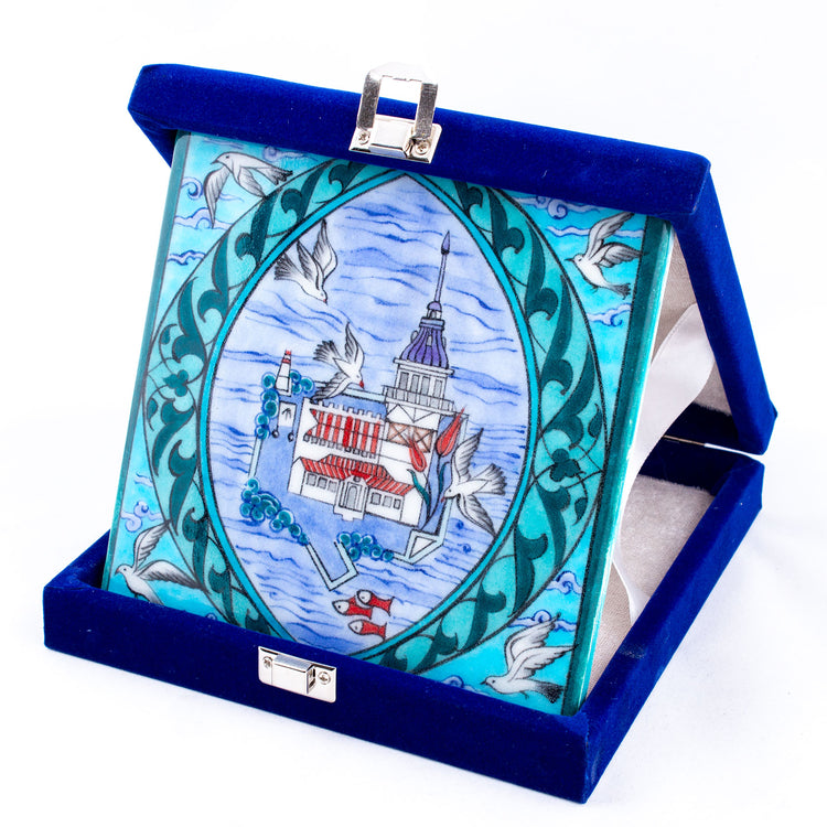 Kız Kulesi Desenli İznik Çini Karo