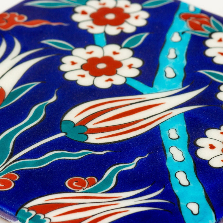 Lale ve Bahar Dalı Desenli İznik Çini Karo - Karolar