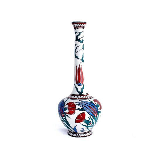 Lale ve Karanfil Desenli İznik Çini Damla Vazo - Vazolar