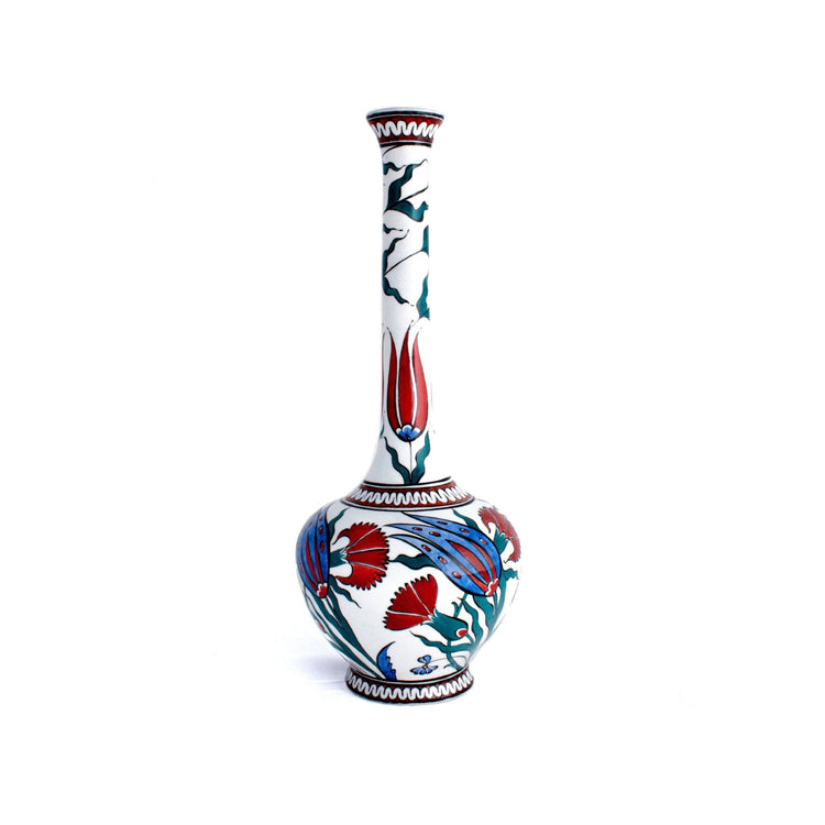 Lale ve Karanfil Desenli İznik Çini Damla Vazo - Vazolar