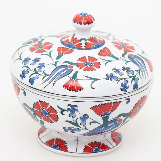 Lale ve Karanfil Desenli İznik Çinisi Şekerlik - Şekerlikler