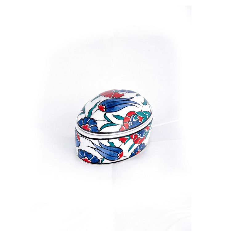 Lale ve Karanfil Desenli İznik Çinisi Takı Kutusu - Takı Kutuları