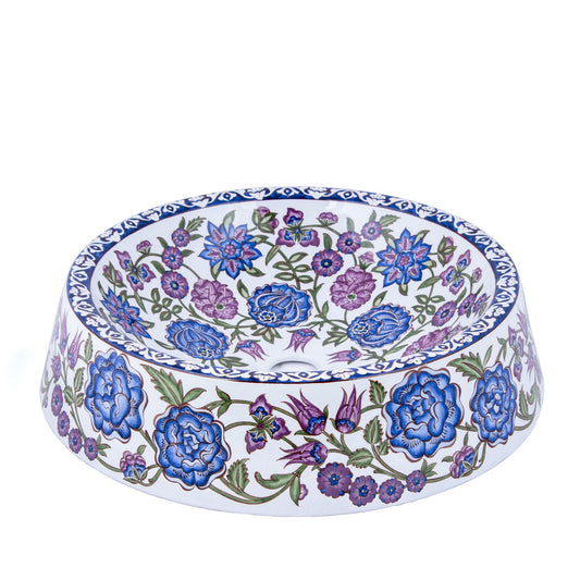 Lotus Çiçeği Motifli İznik Çini Lavabo - Lavabolar