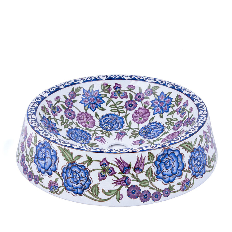 Lotus Çiçeği Motifli İznik Çini Lavabo - Lavabolar