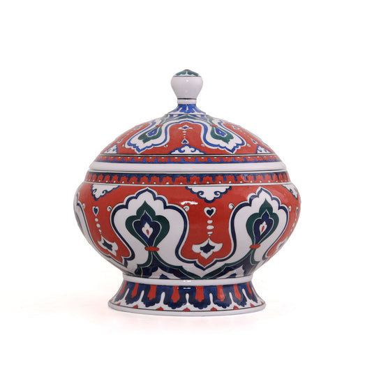 Louvre Museum Rumi Patterned Iznik Ceramic Covered Bowl Replica