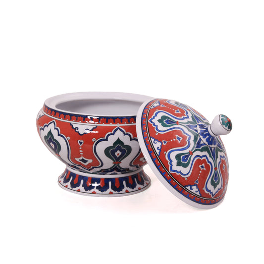 Louvre Museum Rumi Patterned Iznik Ceramic Covered Bowl Replica