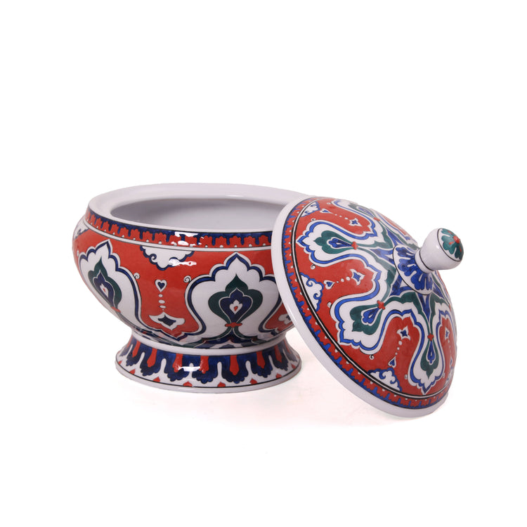 Louvre Museum Rumi Patterned Iznik Ceramic Covered Bowl Replica