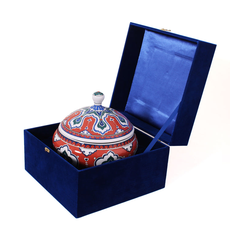 Louvre Museum Rumi Patterned Iznik Ceramic Covered Bowl Replica