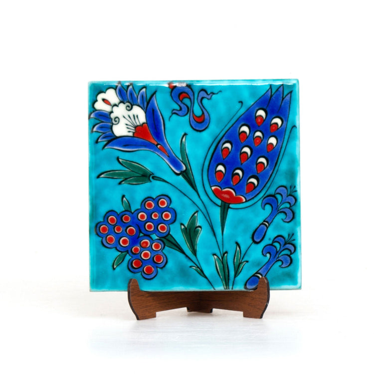 Mavi Lale Motifli İznik Çini - Karolar