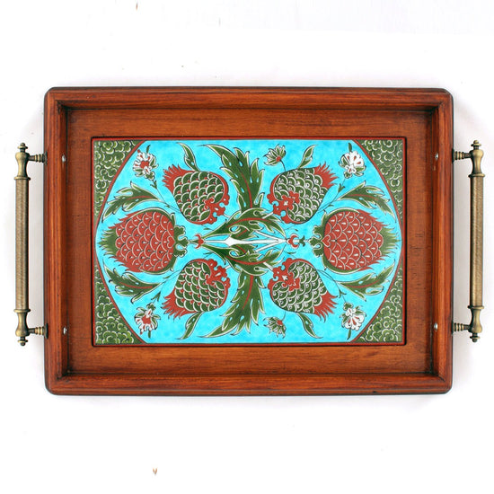 Nar Desenli İznik Çinisi Tepsi - ust gorunum