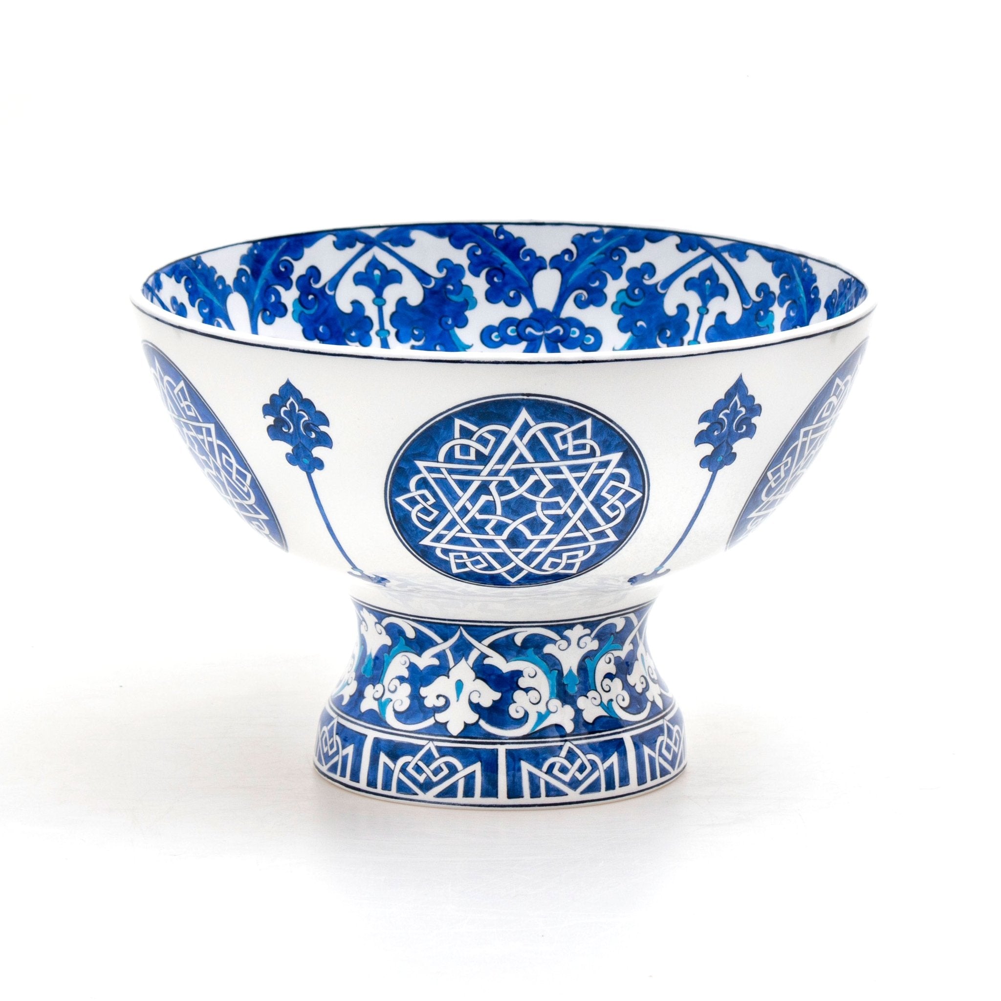 Patterned Rumi Rumi and Cloud Patterned Iznik Tile Footed Bowl