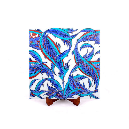 Rüstem Paşa Cami Saz Yaprağı Desenli İznik Çini Karo Replikası No:6 - Karolar