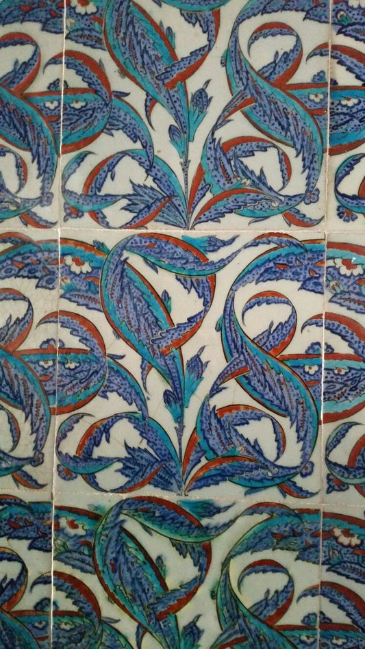 Rüstem Paşa Cami Saz Yaprağı Desenli İznik Çini Karo Replikası No:6 - Karolar