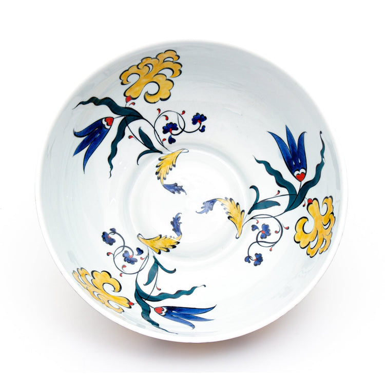 Sarı Zambak ve Mavi Lale İznik Çinisi Kase - Kaseler