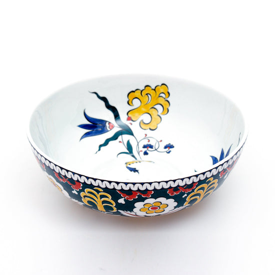 Sarı Zambak ve Mavi Lale İznik Çinisi Kase - Kaseler