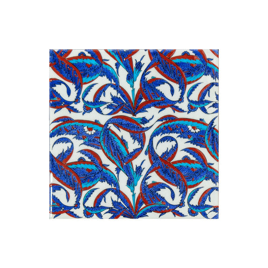 Saz Yaprağı Desenli Tek Parça İznik Çini Karo (40x40cm) - Karolar