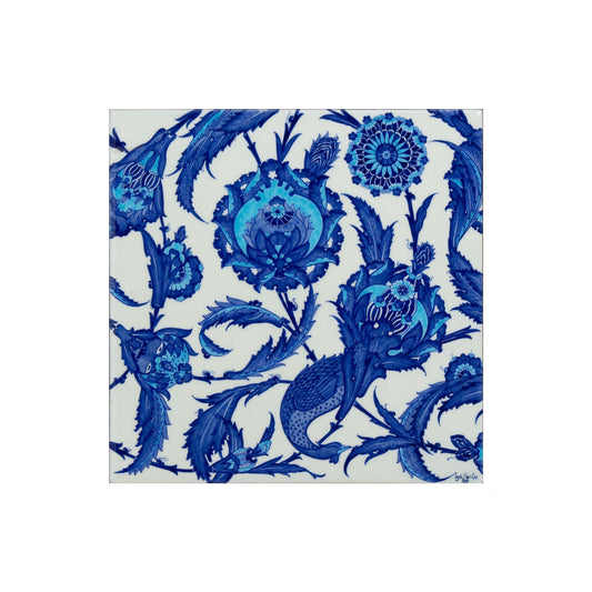 Saz Yolu Desenli Tek Parça İznik Çini Karo (40x40cm) - Karolar