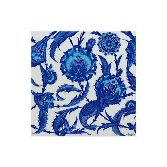 Saz Yolu Desenli Tek Parça İznik Çini Karo (40x40cm) - Karolar