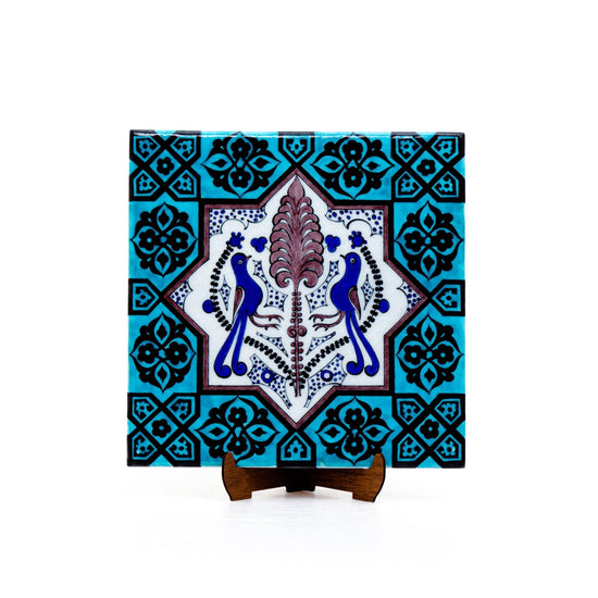 Selçuklu Dönemi İki Kuş Motifli İznik Çini Karo - Karolar