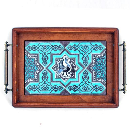 Selçuklu Tavus Kuşu Desenli İznik Çinisi Tepsi - 