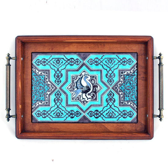 Selçuklu Tavus Kuşu Desenli İznik Çinisi Tepsi - 