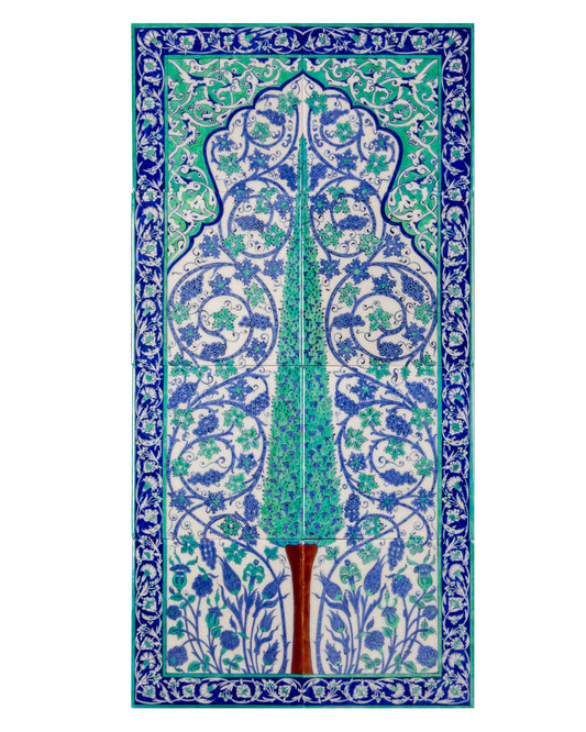 New Mosque Sultan's Pavilion Cypress Tree and Grape Pattern Iznik Tile Panel Replica