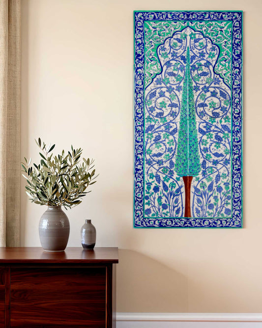 New Mosque Sultan's Pavilion Cypress Tree and Grape Pattern Iznik Tile Panel Replica