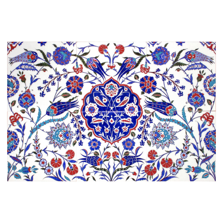 Şems Motifli Natüralist Desenli İznik Çini Pano - Panolar