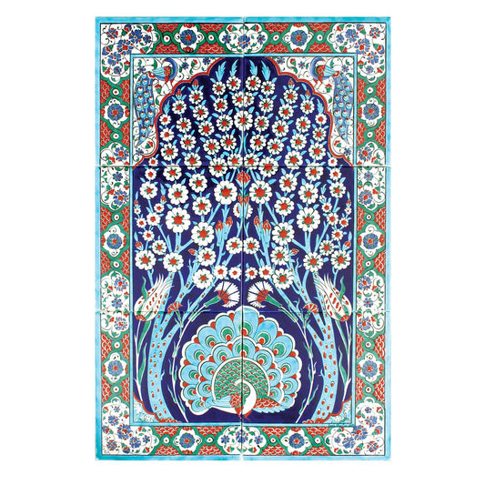 Tavus Kuşu&Hayat Ağacı Desenli İznik Çini Pano - Panolar