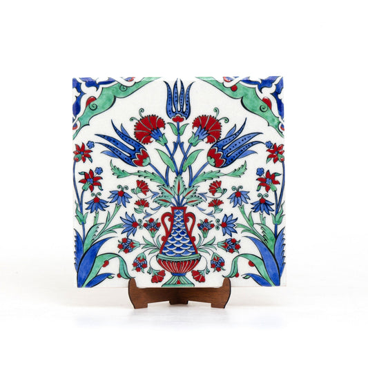 Üç Lale Desenli İznik Çini Karo - Karolar